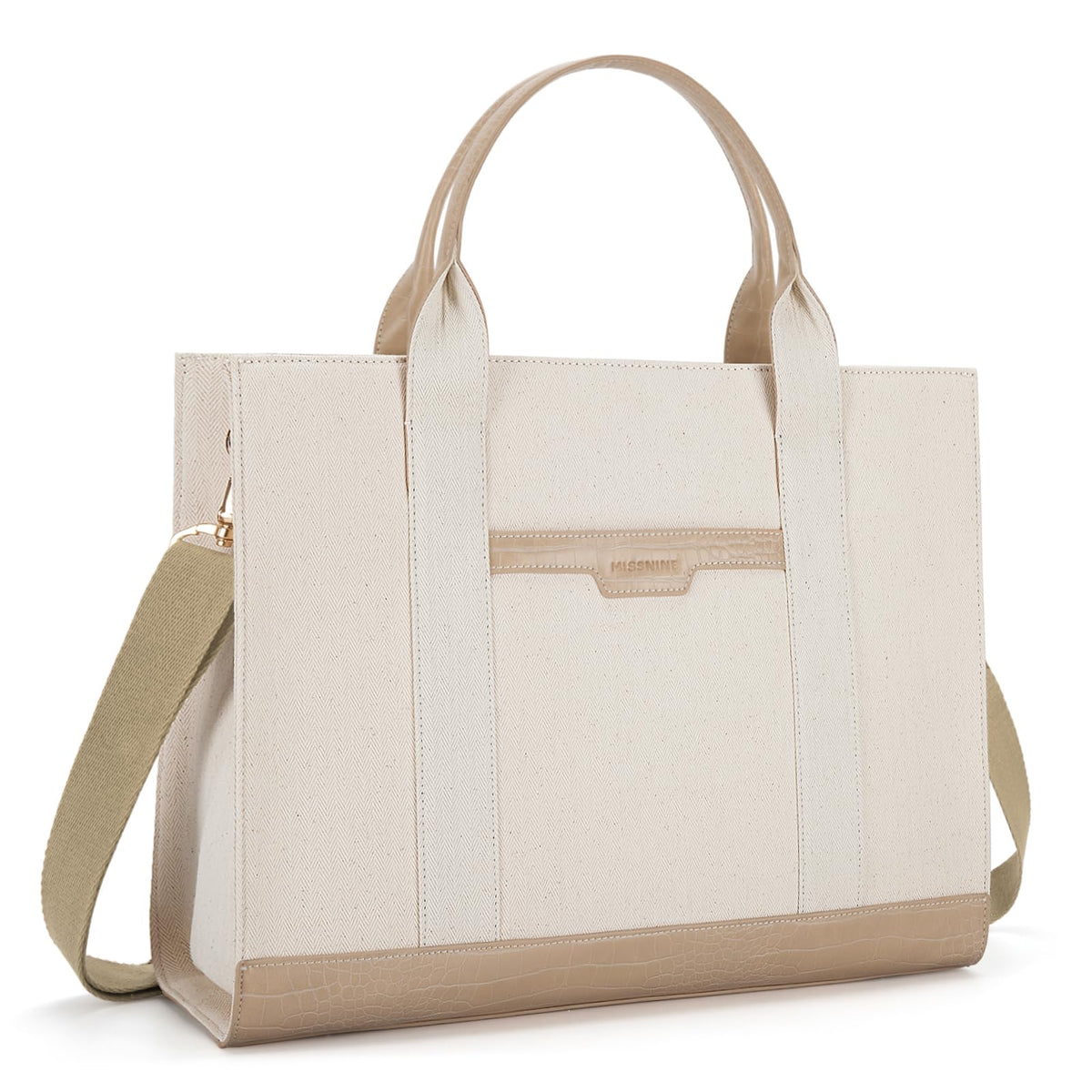 Missnine Laptop Tote Bag Canvas Laptop Bag 15.6 inch Work Shoulder Bags Casual Briefcase Handbag for Travel, Office, College