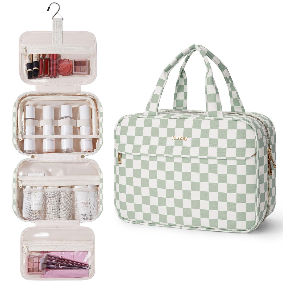 Narwey Hanging Travel Toiletry Bag for Women, Cosmetic Makeup Bag Organizer