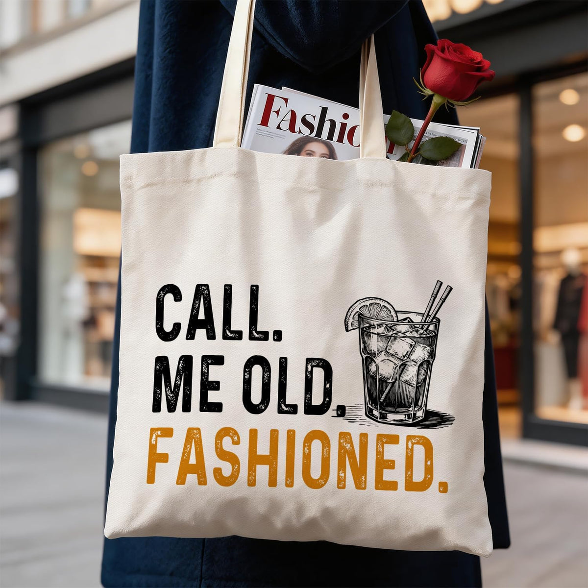 Old Fashioned Canvas Tote Bag, Funny Whiskey Gift for Men