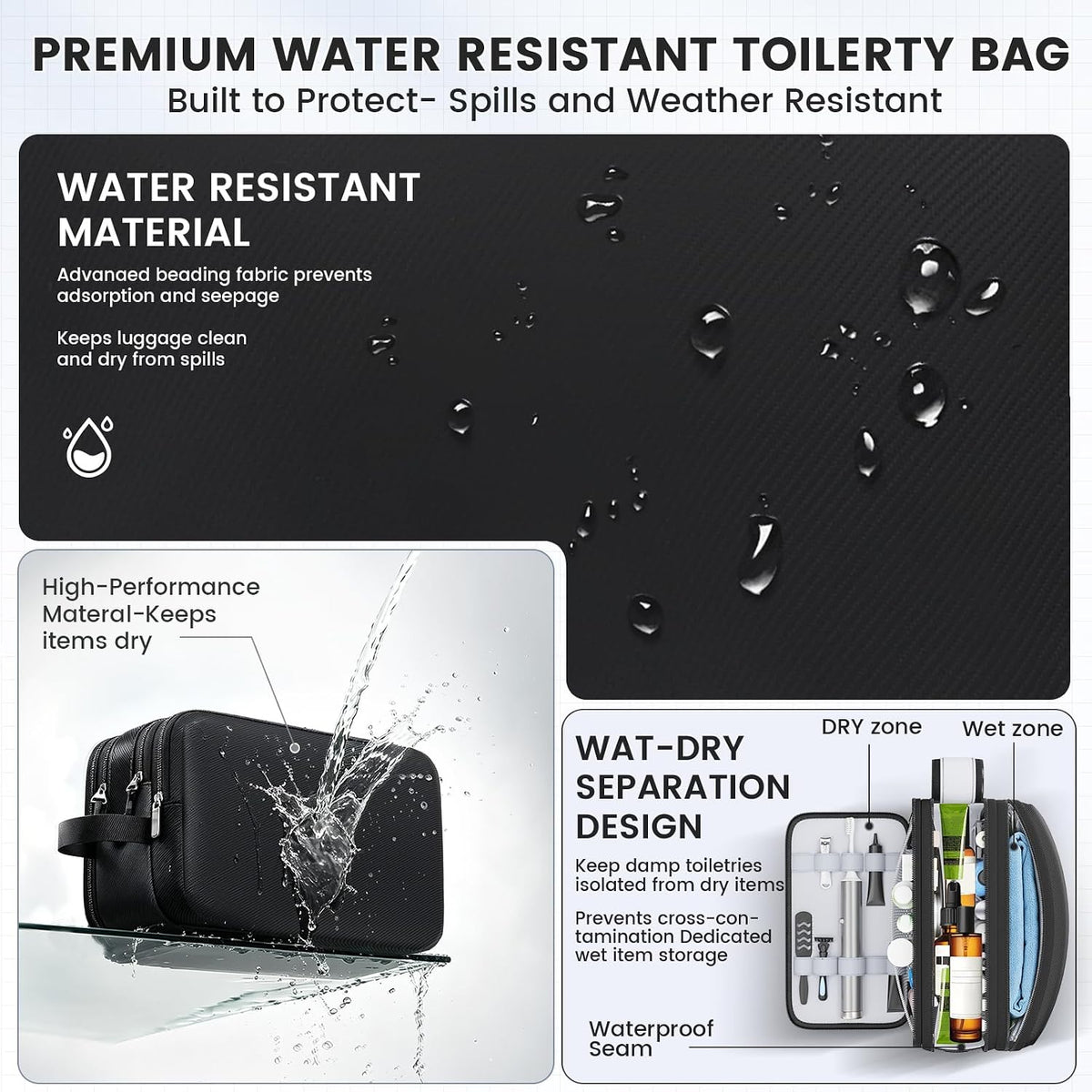 Travel Toiletry Bag, Waterproof Hanging Dopp Kit, Organizer for Men & Women