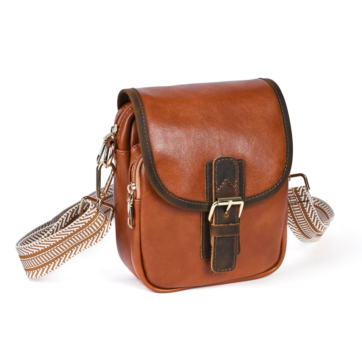 Water Resistant Canvas + Leather Hiking Riding Travel Fanny Waist Pack Small Phone Pouch For Men Women FB811-29 (1168 Brown)