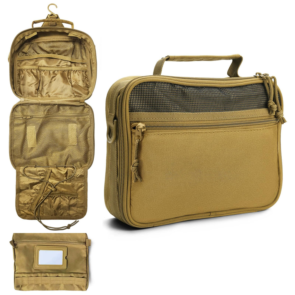 SMONT Toiletry Bag for Men Travel Toiletry Organizer Dopp Kit Travel Organizer Toiletries Tactical Bag Shaving Hygiene Bag Bathroom Hanging Men's Toiletry Bag for Short Trips Brown