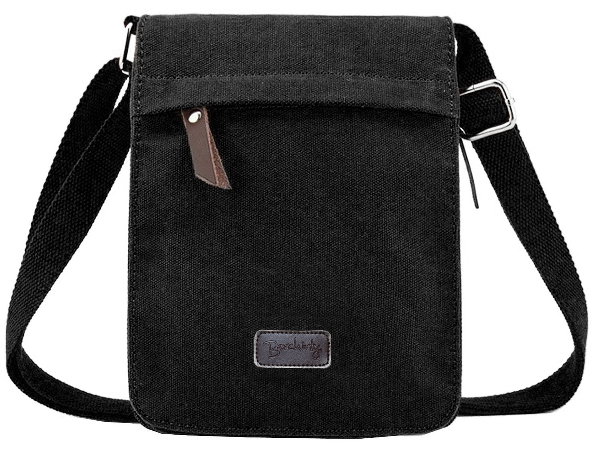Berchirly Small Vintage Canvas Leather Messenger Crossbody Bag Pack Organizer