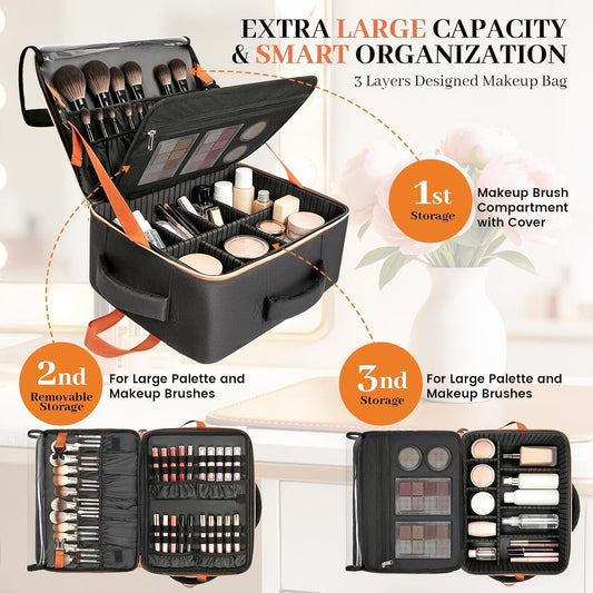 Makeup Backpack, Extra Large Makeup Case Bag with 4 Pouches, Professional Cosmetic Storage Organizer Bag with Adjustable Divider & Brush Slots, Travel Makeup Artist Kit Set Bag for Makeup Artists
