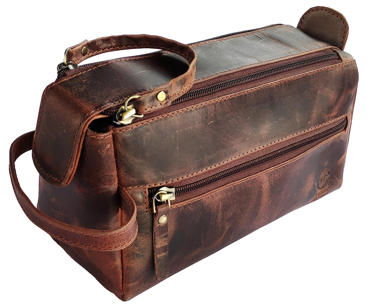 Leather Toiletry Bag for Men - Full Grain Travel Dopp Kit & Shaving Bag