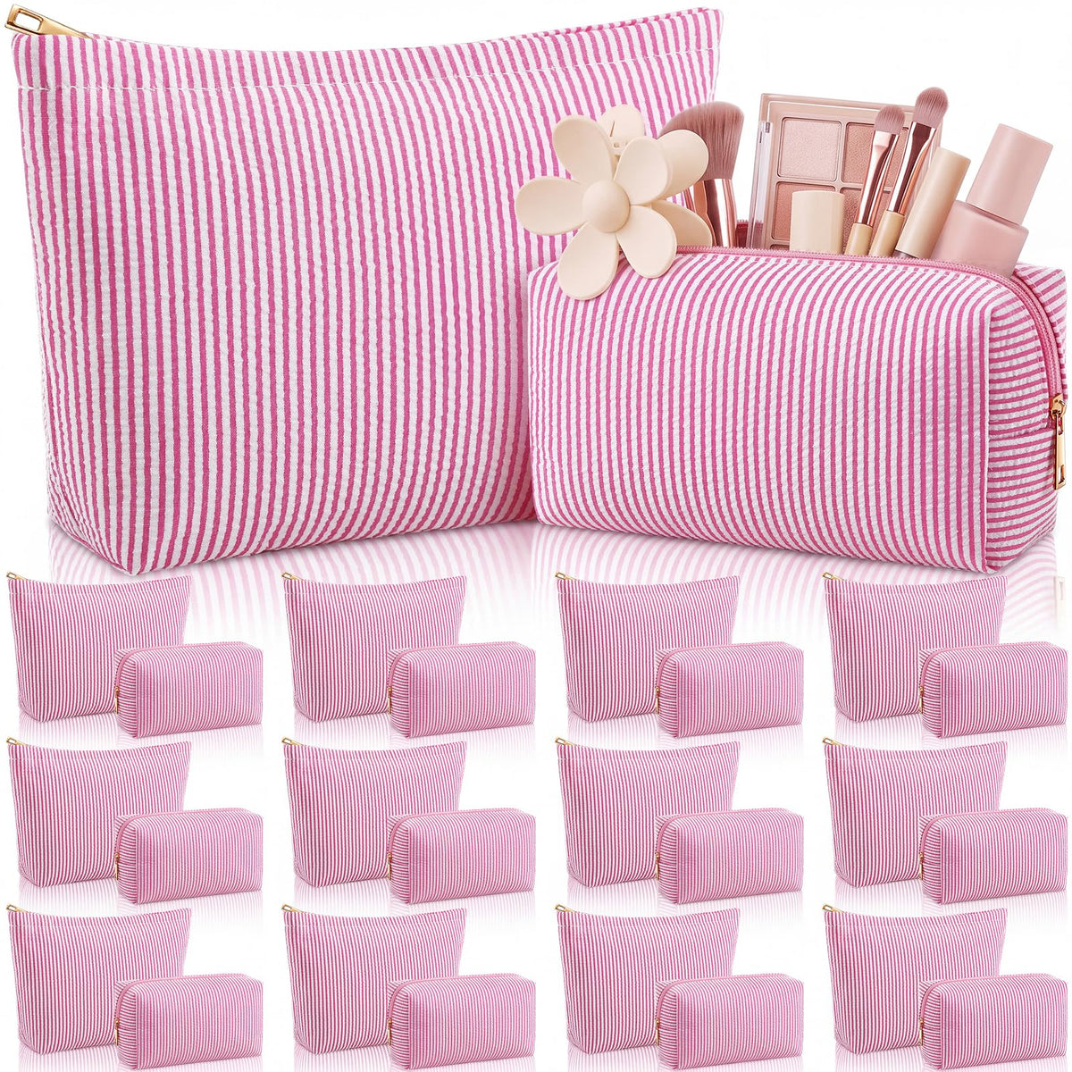 Huhumy 12 Pcs Seersucker Makeup Bags for Woman Striped, 6 Colors