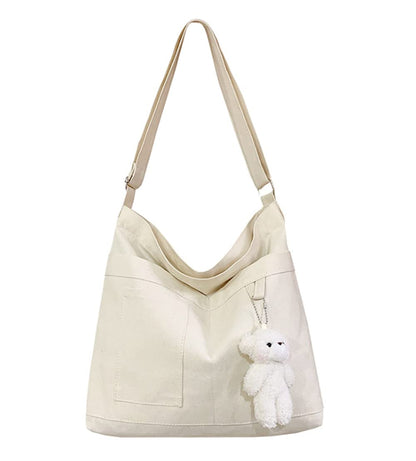 Cotton Tote Handbag Women Canvas Crossbody Beach Bag Hobo Shoulder Tote Bag with 3 External Pocket,Zipper Closure