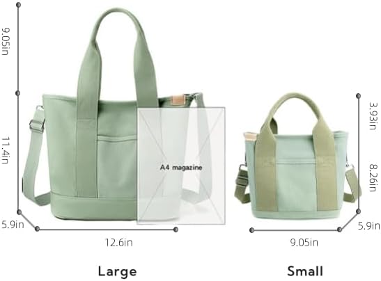 Small Tote Bag with Zipper, Canvas Multi-Pocket Crossbody Bag Shoulder Bag Satchel Hobo Bag