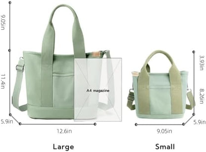 Small Tote Bag with Zipper, Canvas Multi-Pocket Crossbody Bag Shoulder Bag Satchel Hobo Bag