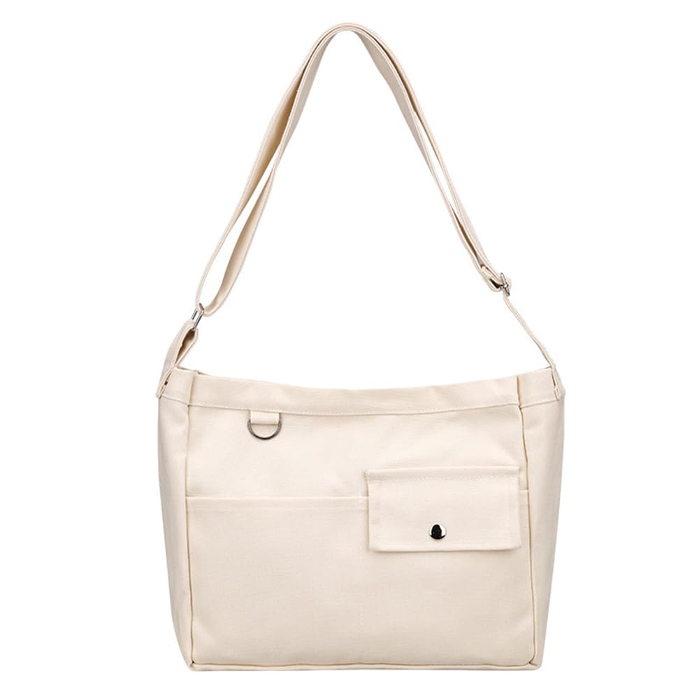 Cotton Tote Handbag Women Canvas Crossbody Beach Bag Hobo Shoulder Tote Bag with 3 External Pocket,Zipper Closure