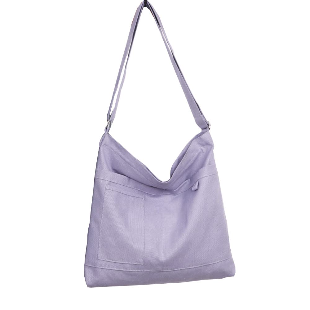 Cotton Tote Handbag Women Canvas Crossbody Beach Bag Hobo Shoulder Tote Bag with 3 External Pocket,Zipper Closure