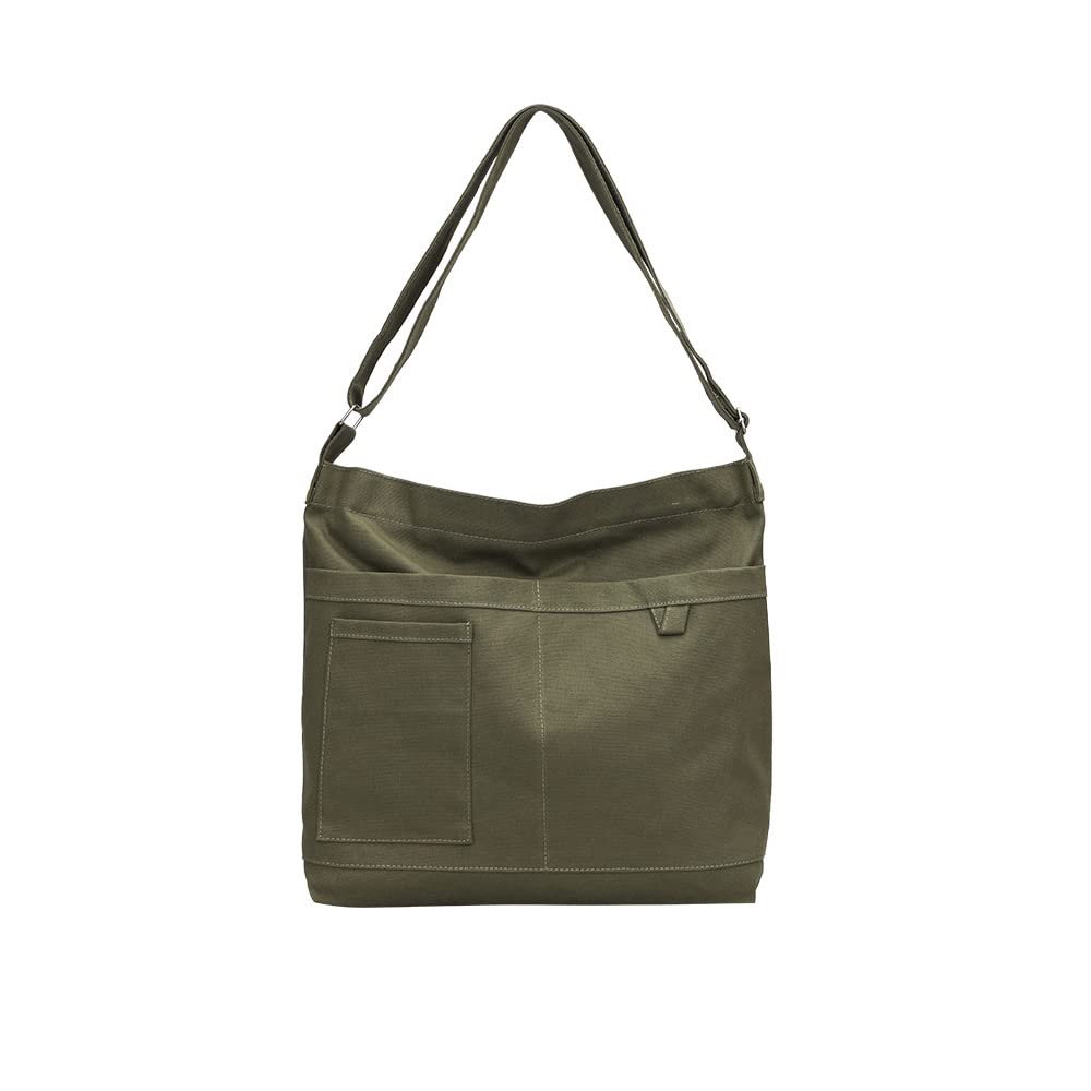 Cotton Tote Handbag Women Canvas Crossbody Beach Bag Hobo Shoulder Tote Bag with 3 External Pocket,Zipper Closure