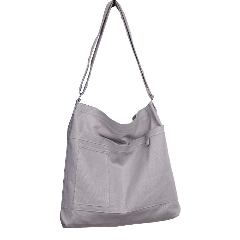 Cotton Tote Handbag Women Canvas Crossbody Beach Bag Hobo Shoulder Tote Bag with 3 External Pocket,Zipper Closure