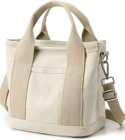 Small Tote Bag with Zipper, Canvas Multi-Pocket Crossbody Bag Shoulder Bag Satchel Hobo Bag