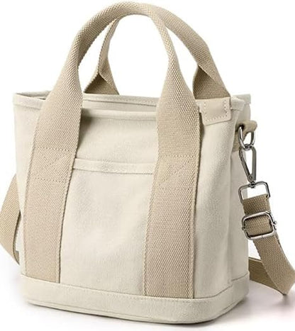 Small Tote Bag with Zipper, Canvas Multi-Pocket Crossbody Bag Shoulder Bag Satchel Hobo Bag