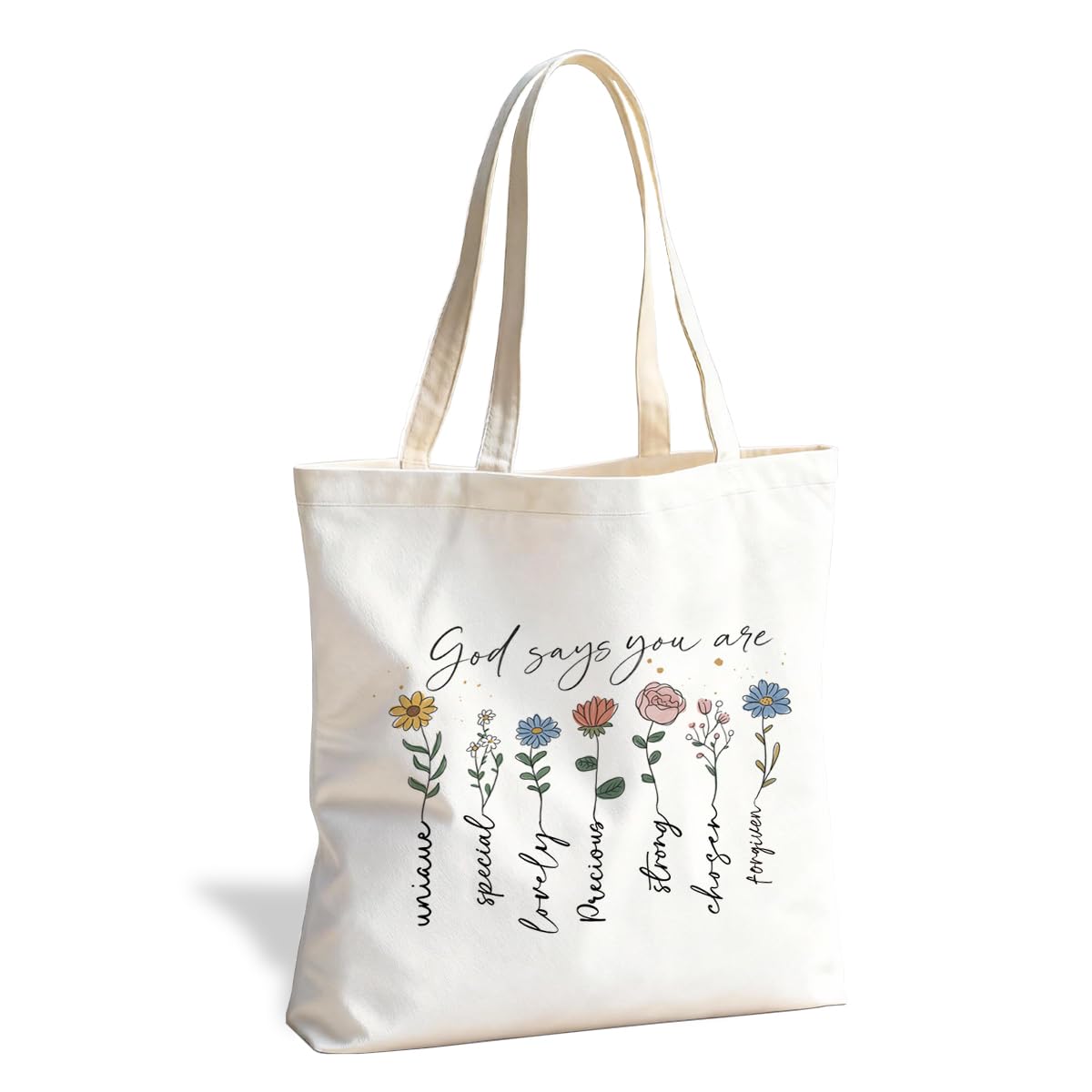 Christian Canvas Tote Bag for Women, Inspirational Faith Shoulder Bag