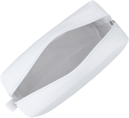 DYSHAYEN Small Waffle Makeup Bag for Travel, White
