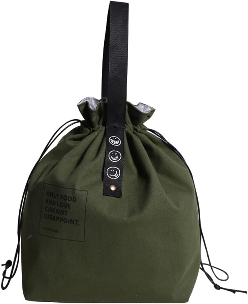 Canvas Drawstring Lunch Bag Insulated Lunch Bento Tote Bag Reusable Lunch Bag with Handle and Drawstring Closure for Women Work Picnic or Travel (COLOR1)