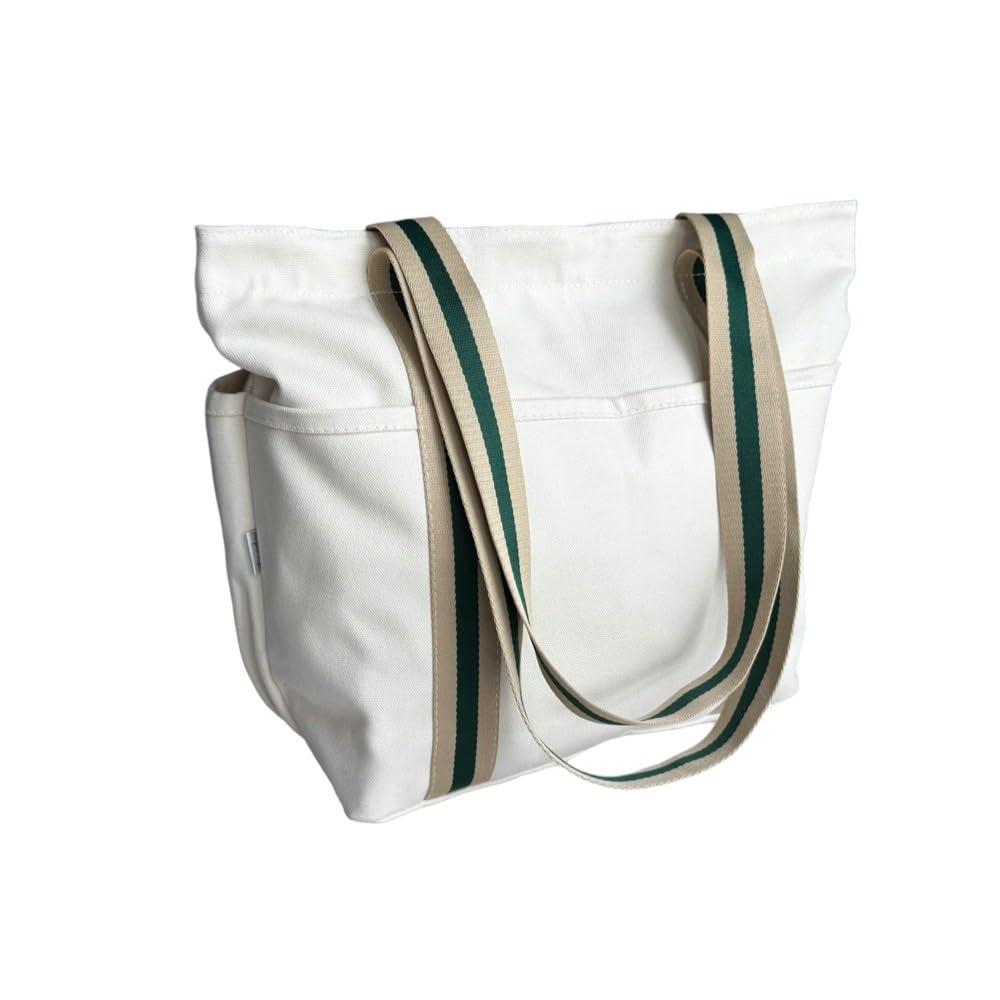 16OZ 100% Cotton Canvas Lined Grocery Shopping Diaper Bag Zipper Closure Beach Casual Multi Purpose Tote