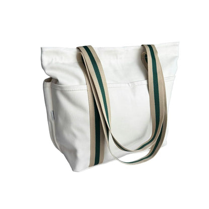 16OZ 100% Cotton Canvas Lined Grocery Shopping Diaper Bag Zipper Closure Beach Casual Multi Purpose Tote