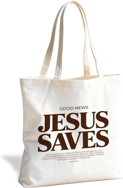 Christian Canvas Tote Bag for Women, Inspirational Faith Shoulder Bag