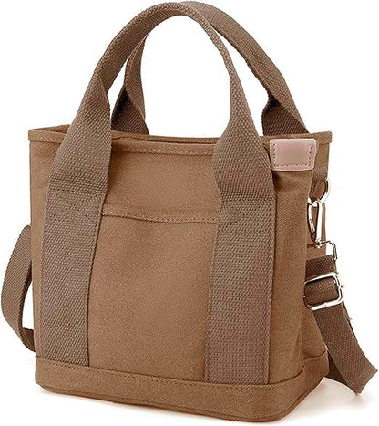 Small Tote Bag with Zipper, Canvas Multi-Pocket Crossbody Bag Shoulder Bag Satchel Hobo Bag