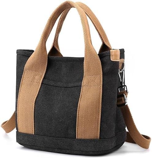 Small Tote Bag with Zipper, Canvas Multi-Pocket Crossbody Bag Shoulder Bag Satchel Hobo Bag
