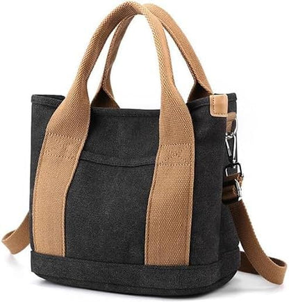 Small Tote Bag with Zipper, Canvas Multi-Pocket Crossbody Bag Shoulder Bag Satchel Hobo Bag