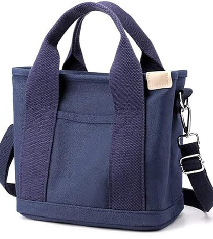 Small Tote Bag with Zipper, Canvas Multi-Pocket Crossbody Bag Shoulder Bag Satchel Hobo Bag