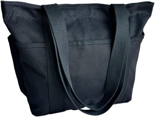 16OZ 100% Cotton Canvas Lined Grocery Shopping Diaper Bag Zipper Closure Beach Casual Multi Purpose Tote