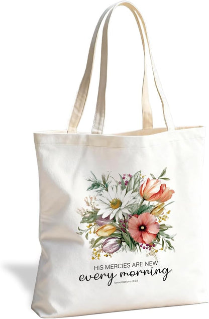 Christian Canvas Tote Bag for Women, Inspirational Faith Shoulder Bag