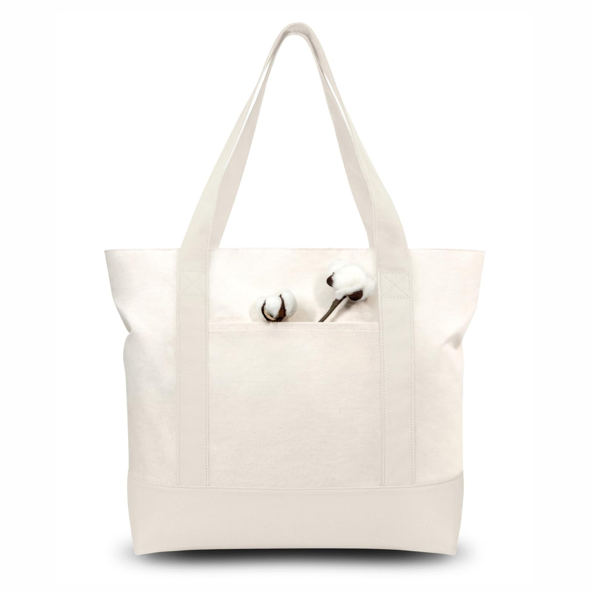 TOPDesign 1-Pack Canvas Tote Bag with an External Pocket, Reusable Grocery Shopping Bag, Top Zipper Closure, Daily Essentials (Brown/Natural)