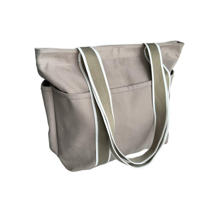 16OZ 100% Cotton Canvas Lined Grocery Shopping Diaper Bag Zipper Closure Beach Casual Multi Purpose Tote