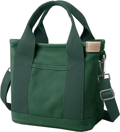 Small Tote Bag with Zipper, Canvas Multi-Pocket Crossbody Bag Shoulder Bag Satchel Hobo Bag