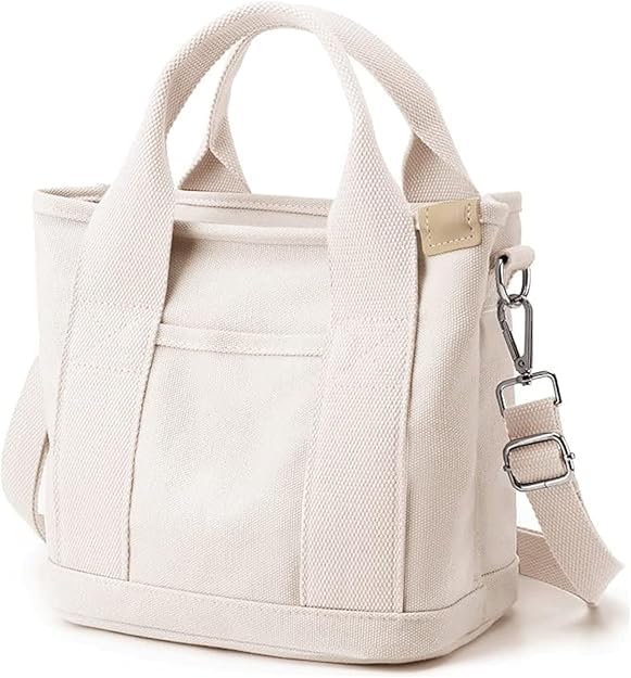 Small Tote Bag with Zipper, Canvas Multi-Pocket Crossbody Bag Shoulder Bag Satchel Hobo Bag