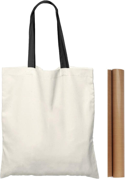 NPBAG 5 | 15 | 25 | 50 Pack 15'' X 16'' Natural Cotton Tote Bags, Lightweight Blank Bulk Cloth bags with 1pc of PTFE Teflon Sheet (5-Pack)