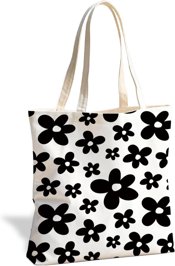 Floral Tote Bag, Soft Aesthetic Canvas Carryall for Daily Shopping Commute
