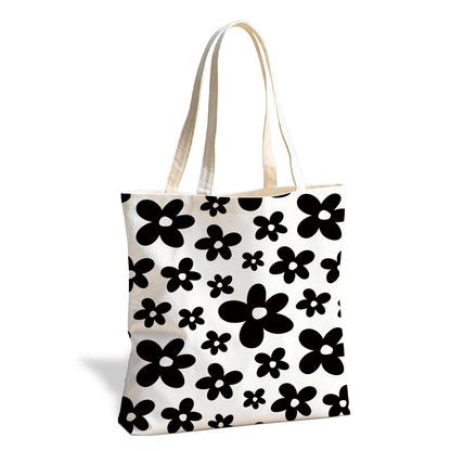 Floral Tote Bag, Soft Aesthetic Canvas Carryall for Daily Shopping Commute
