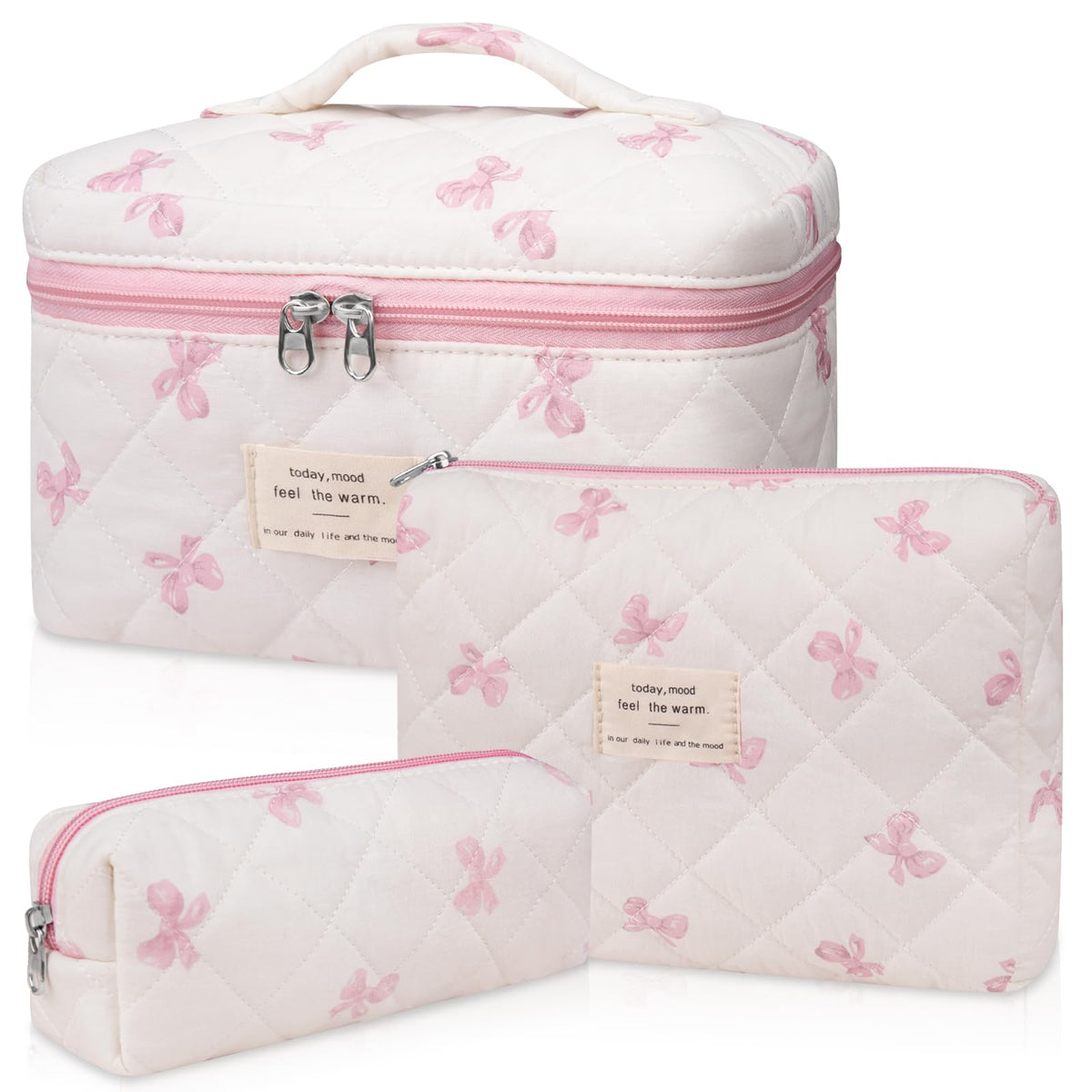 Gosect Makeup Bag Set, Quilted Makeup Bags, Large Floral Cosmetic Bag for Women, Cute Cotton Makeup Bags, Flower Travel Toiletry Organizer Bag (Folk Style)