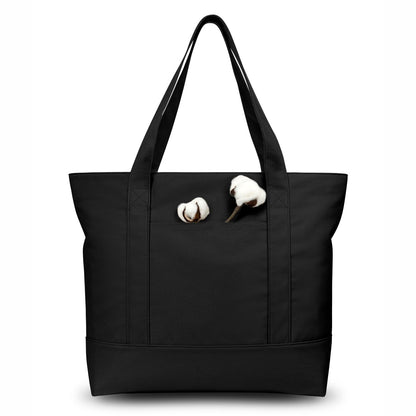 TOPDesign 1-Pack Canvas Tote Bag with an External Pocket, Reusable Grocery Shopping Bag, Top Zipper Closure, Daily Essentials (Natural)