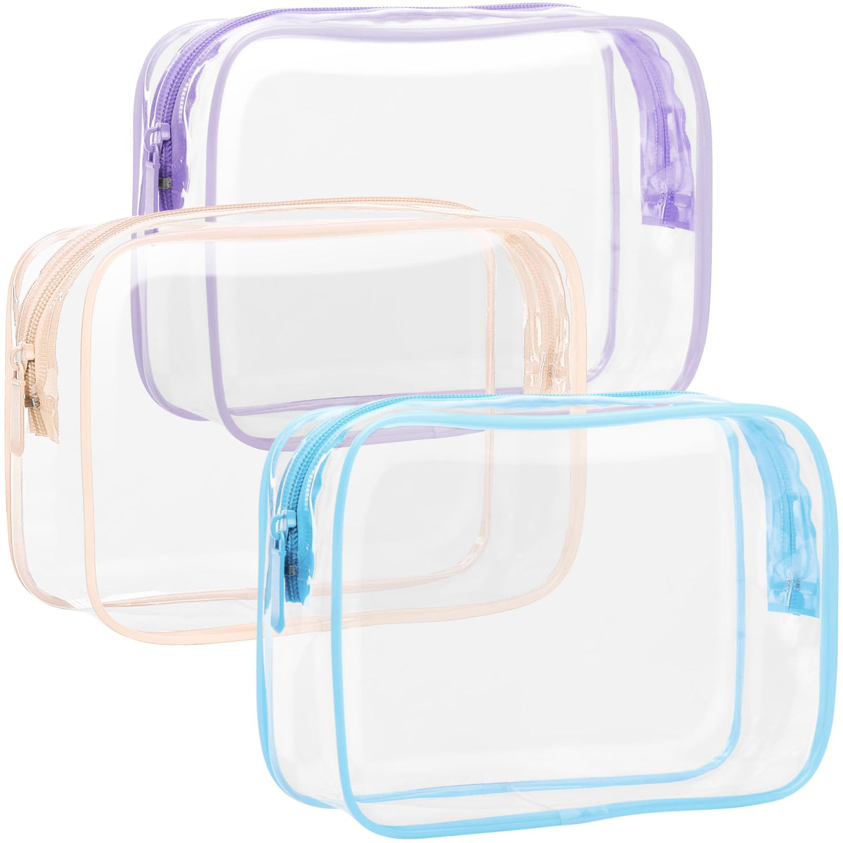 F-color TSA Approved Toiletry Bag - Clear Makeup Bag, 5 Pack, 5 Colors