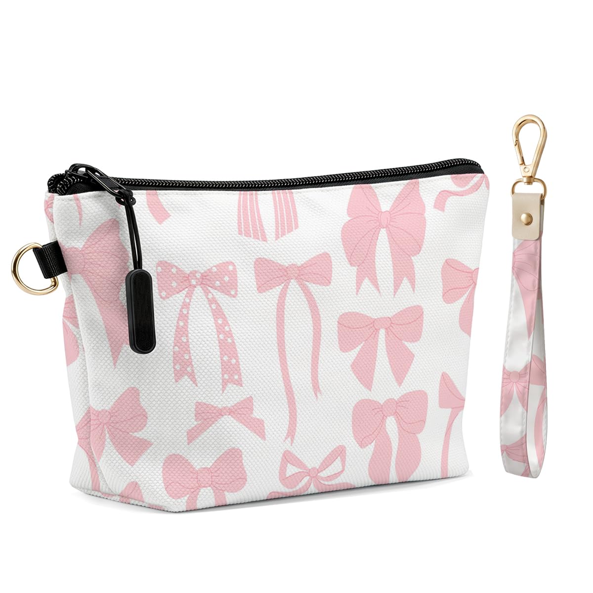 Fokongna Makeup Bag with Matching Keychain Wristlet, Floral Cosmetic Bag