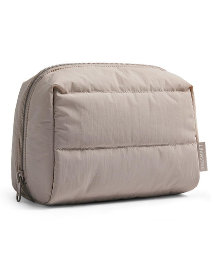 BAGSMART Small Makeup Bag, Puffy Wide-open Zipper Cosmetic Pouch, Pink