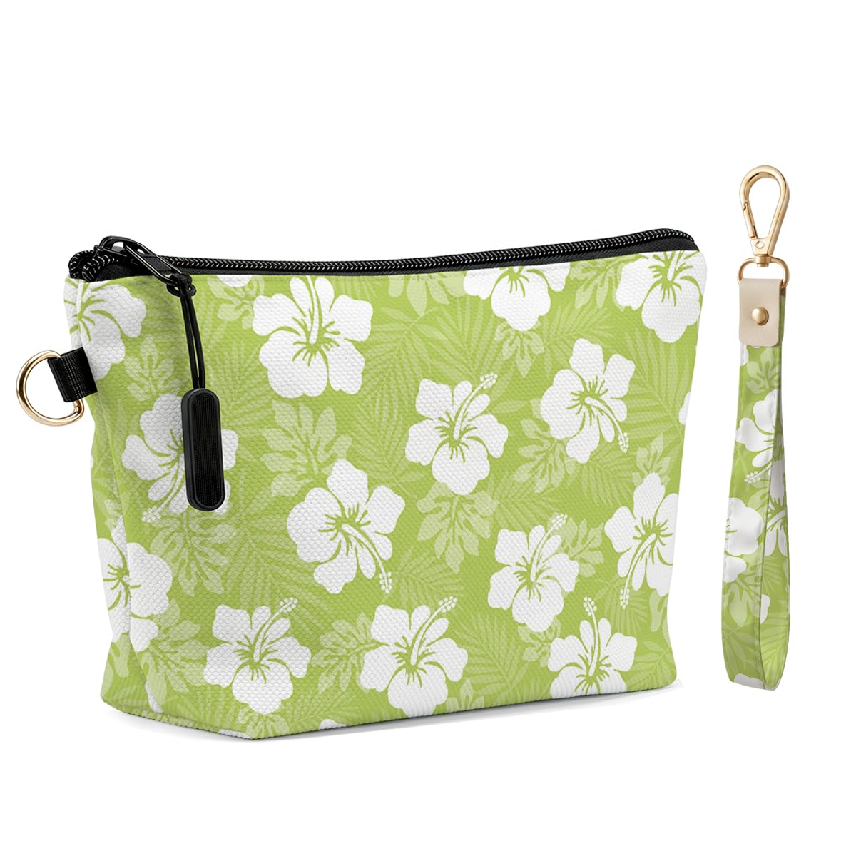 Fokongna Makeup Bag with Matching Keychain Wristlet, Floral Cosmetic Bag