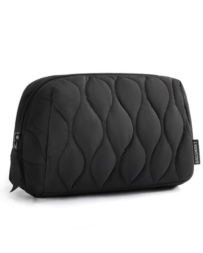 BAGSMART Makeup Bag, Travel Cosmetic Bag, Puffy Padded Make Up Bag for Women, Makeup Organizer Case, Wide-open Pouch Purse, Travel Essentials, Toiletries Accessories Brushes (Purple)