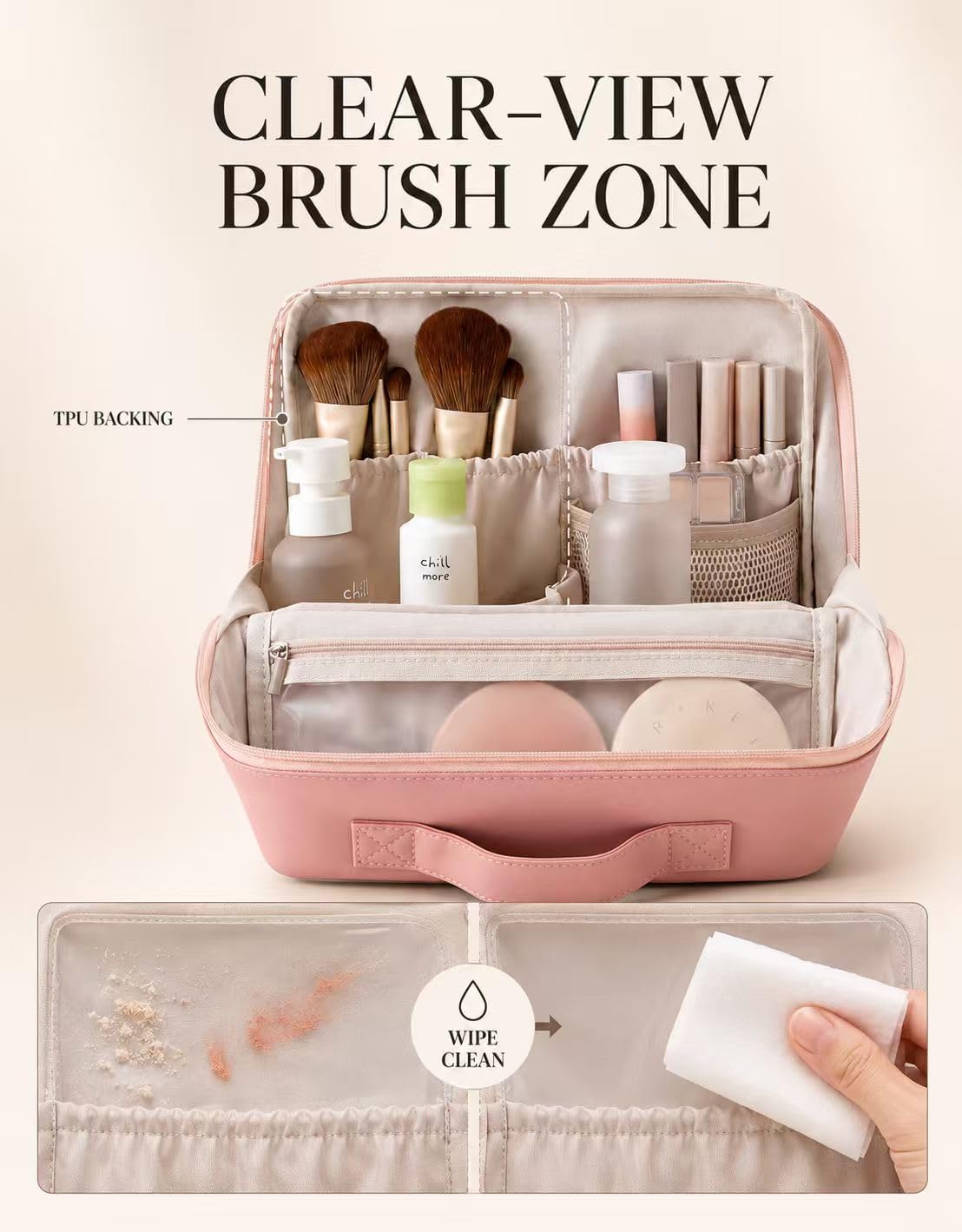 Standing Travel Makeup Bag, Large Cosmetic and Toiletry Bag Organizer