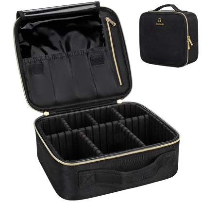 Relavel Makeup Bag Travel Train Case Cosmetic Organizer with Divider, Black