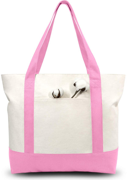 TOPDesign 1-Pack Canvas Tote Bag with an External Pocket, Reusable Grocery Shopping Bag, Top Zipper Closure, Daily Essentials (Brown/Natural)