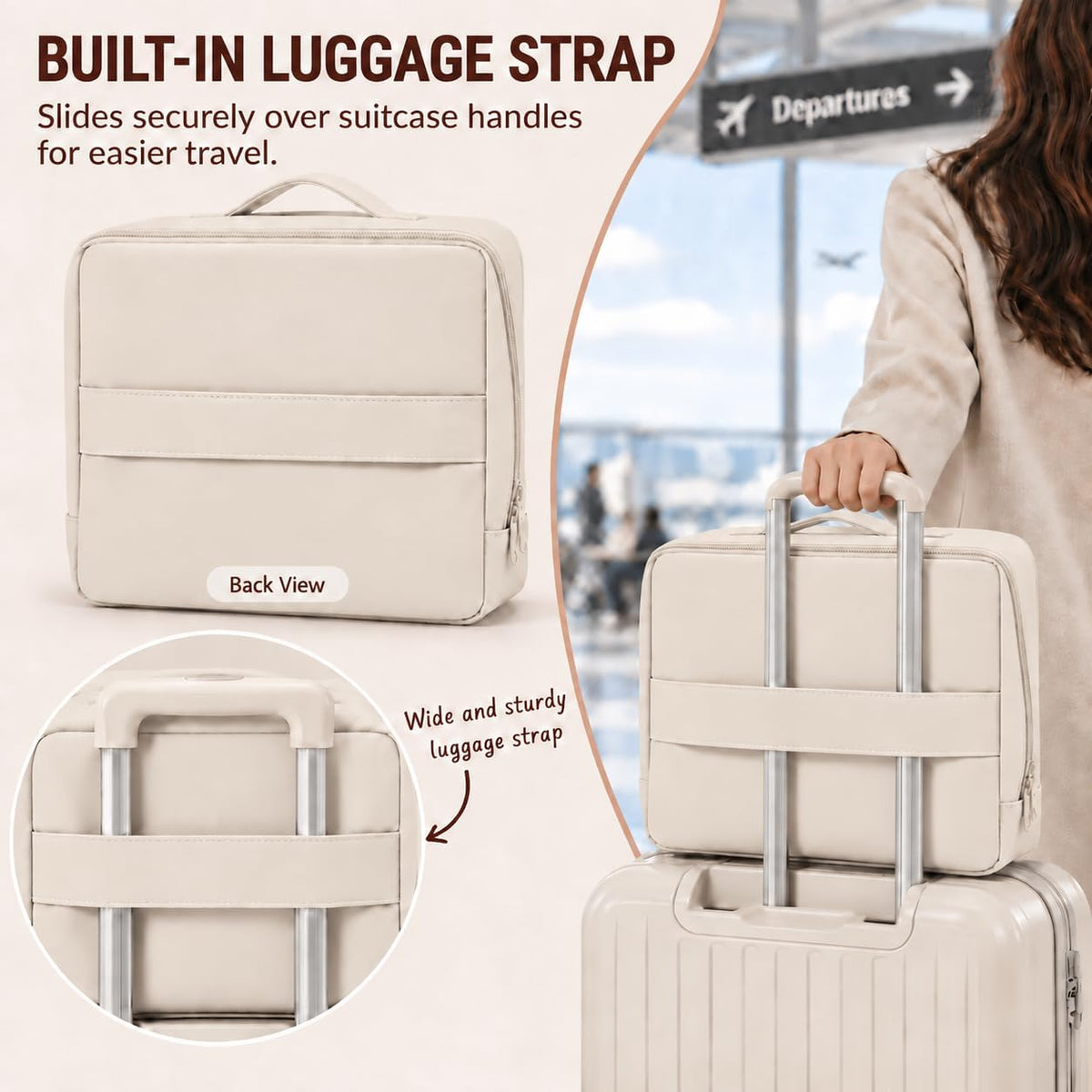 Travel Makeup Bag with Magnetic Fold-Down Flap