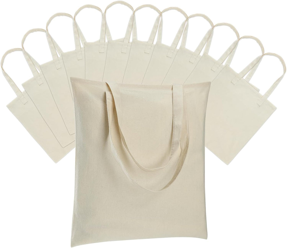 Carbrea 12 Pack Thin Canvas Tote Bags Bulk, Reusable Grocery Bags - Beige